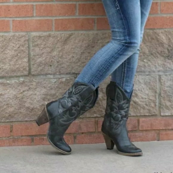 Very Volatile | Denver Cowgirl Boots Black/Grey Women's Size 8.5 - Picture 1 of 15